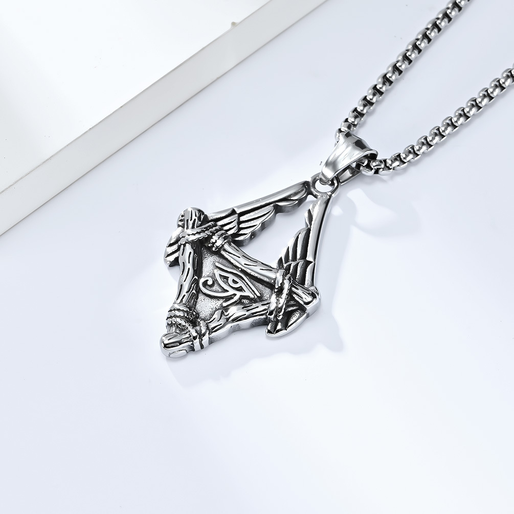 Kemstone Eye-Inspired Wing Pendant Necklace for Men Stainless Steel Egyptian Style Gothic Streetwear K-PT479