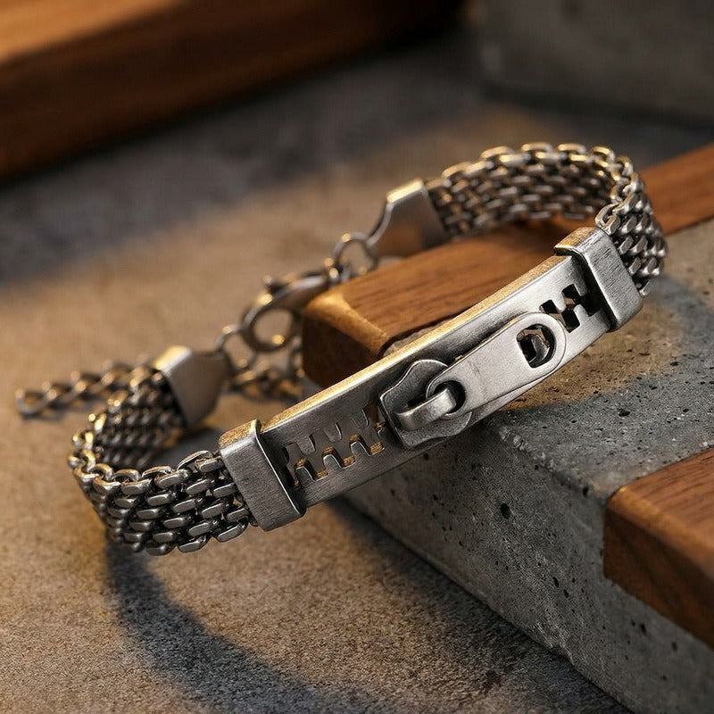 Kemstone Titanium Steel Layered Chain Bracelet for Men Zipper Bar Mesh Link KB213347-KF