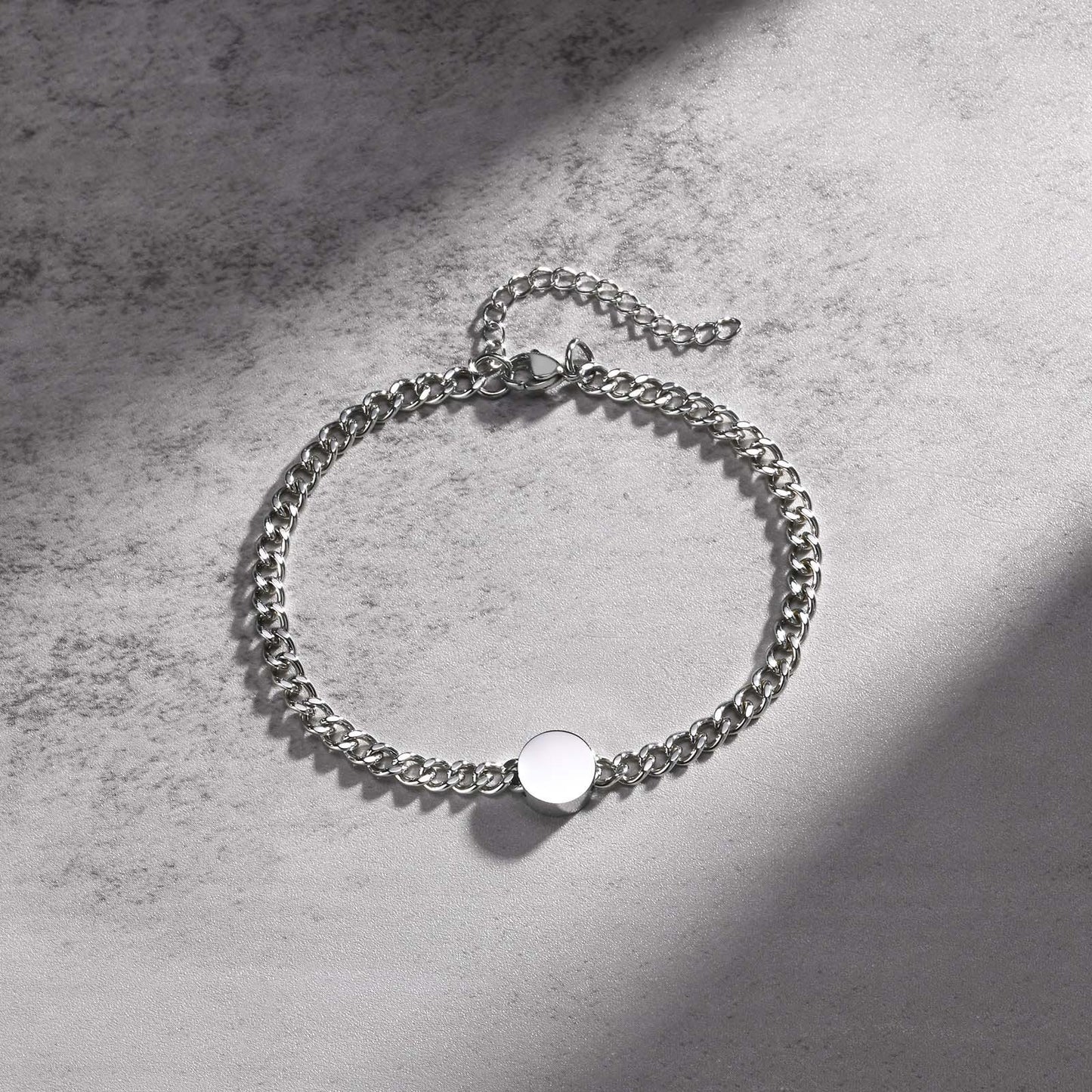 Kemstone Men’s Custom Engraving Stainless Steel Bracelet – Movable Round Charms on Cuban Chain BR-1451