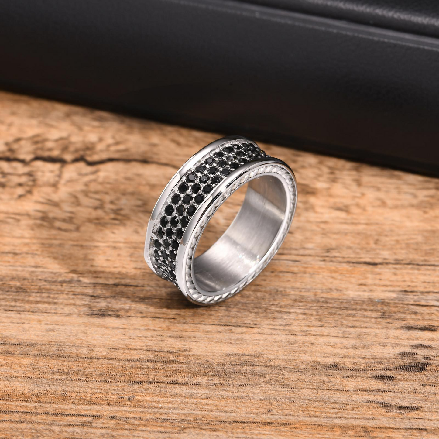 Kemstone Stainless Steel Black Cubic Zirconia Ring for Men RC695