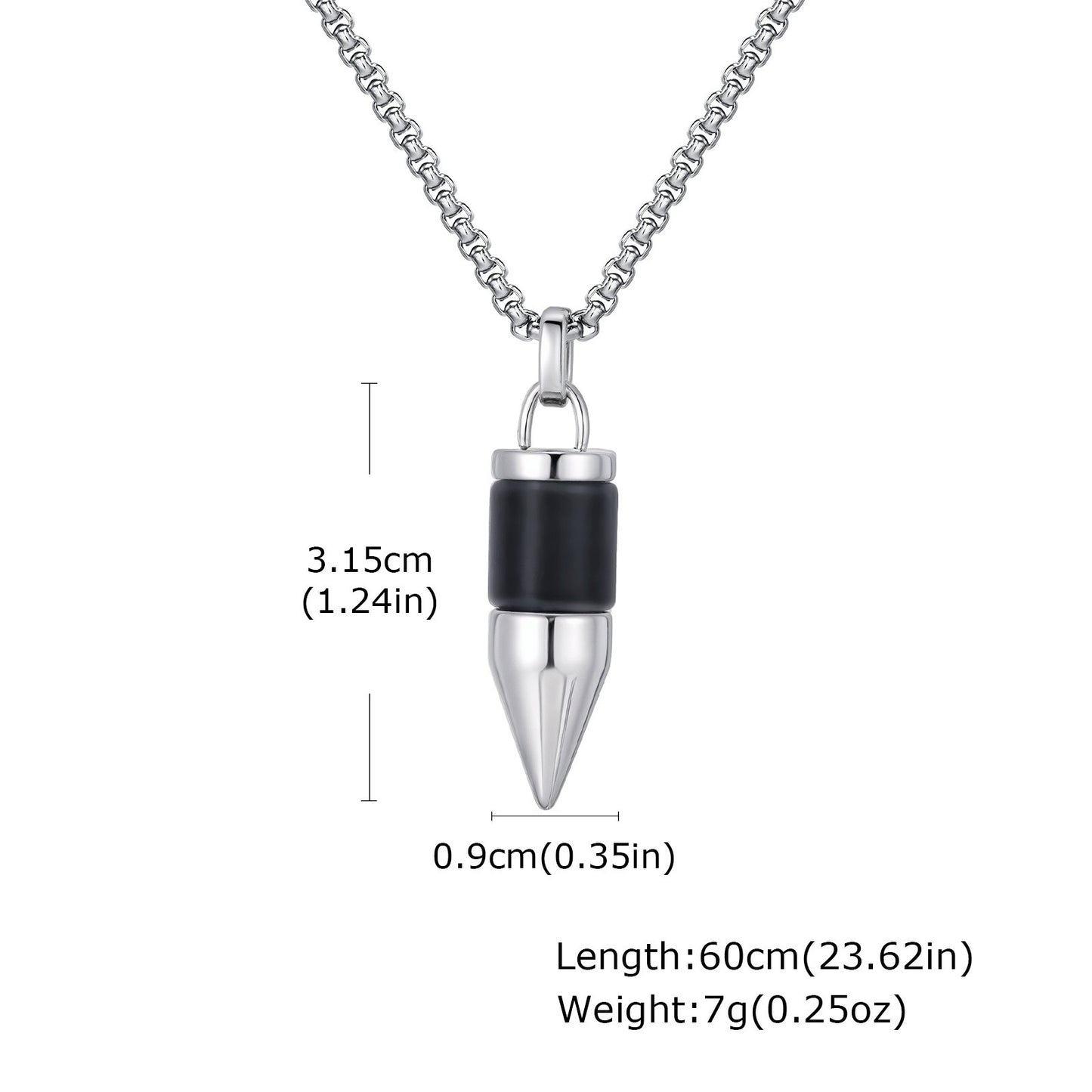 Kemstone Stainless Steel Cylinder Pendant Necklace – Stone Inlay Style for Men PN-2228
