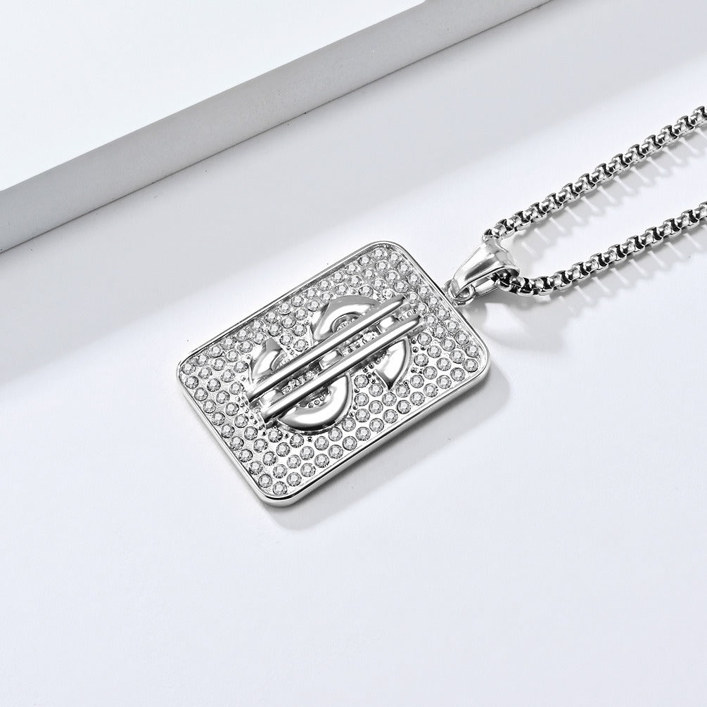 Kemstone Men’s Titanium Steel Dollar Sign Pendant Necklace – Hip Hop Iced Out Style K-PT602