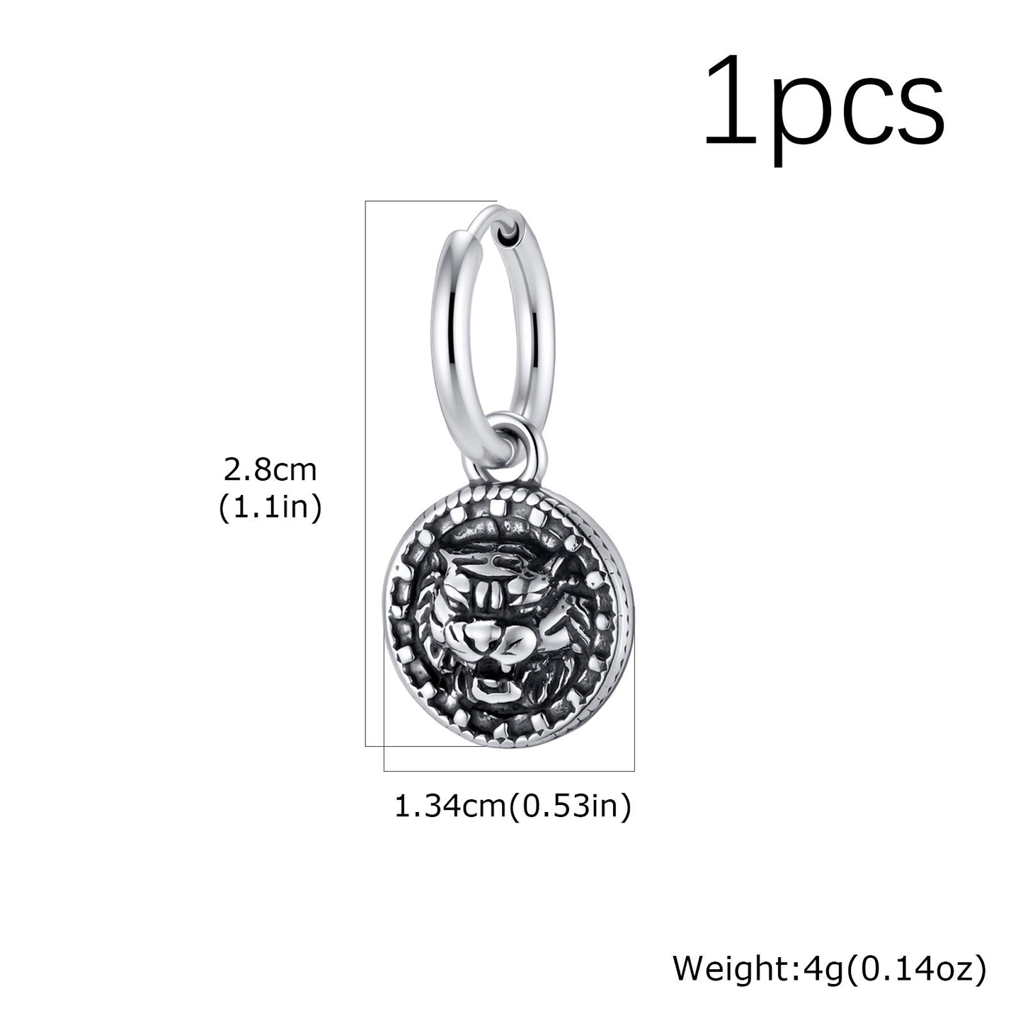 Kemstone Stainless Steel Tiger Coin Dangle Hoop Earring for Men Vintage ED-1085