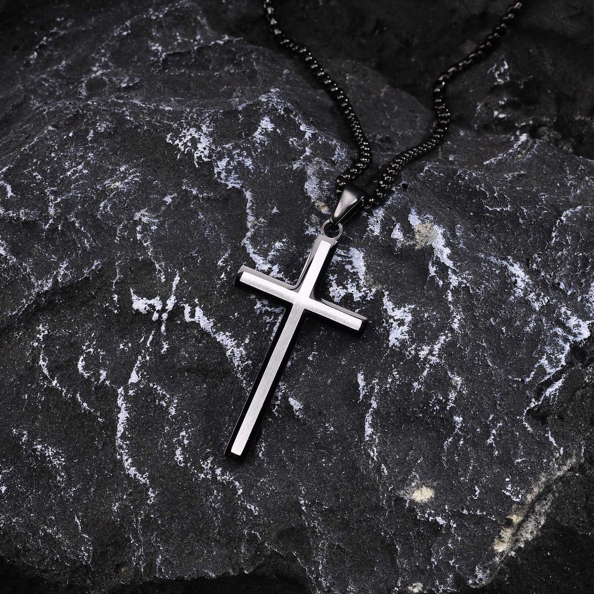 Kemstone Brushed Cross Necklace for Men Stainless Steel PN-1929