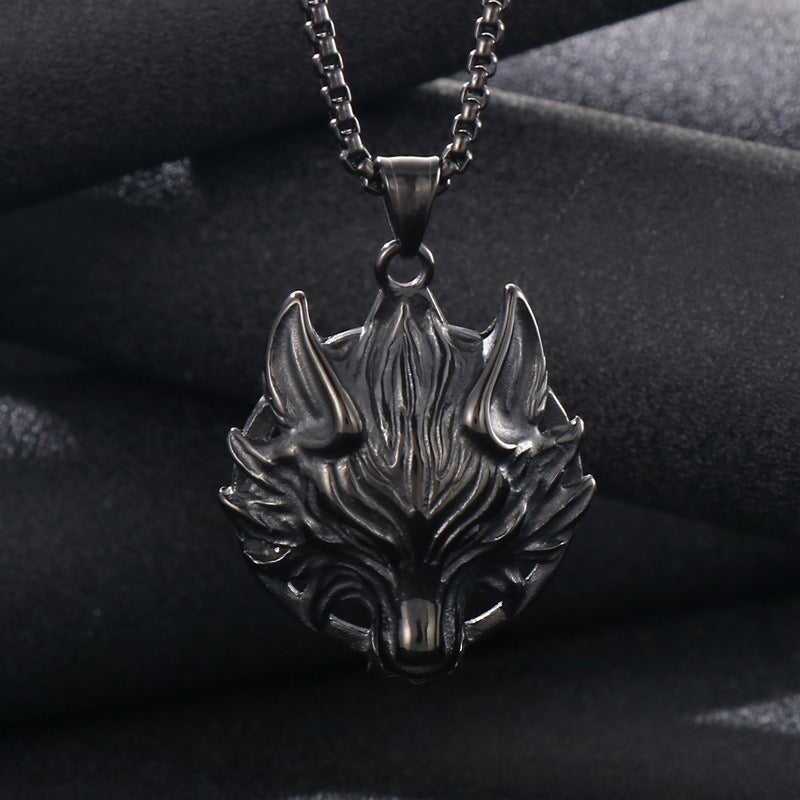 Kemstone Viking Wolf Head Pendant – Matte Stainless Steel Necklace for Men, Norse Punk Streetwear Jewelry KP81873