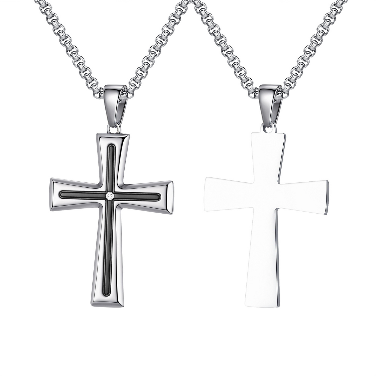 Kemstone Stainless Steel Cross Pendant Necklace for Men Cubic Zirconia Silver PN-2113