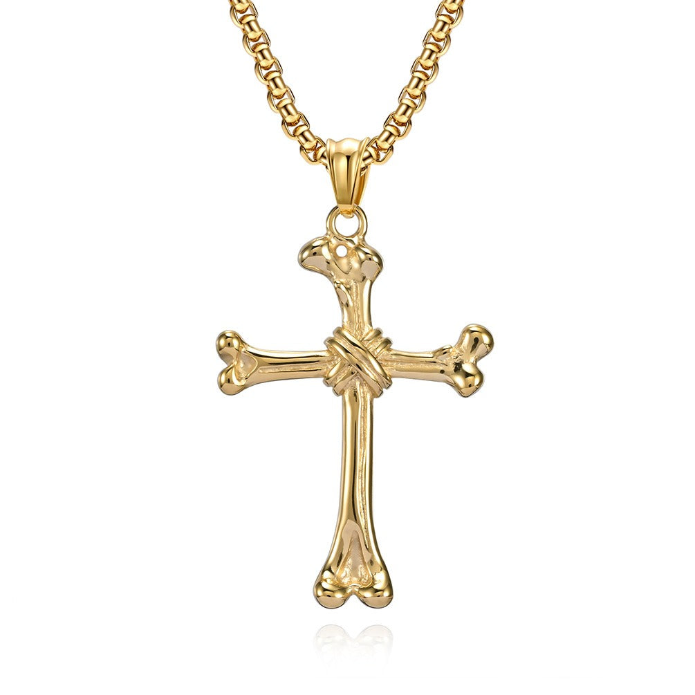 Kemston Stainless Steel Bone Cross Pendant Necklace for Men Gothic K-PT463