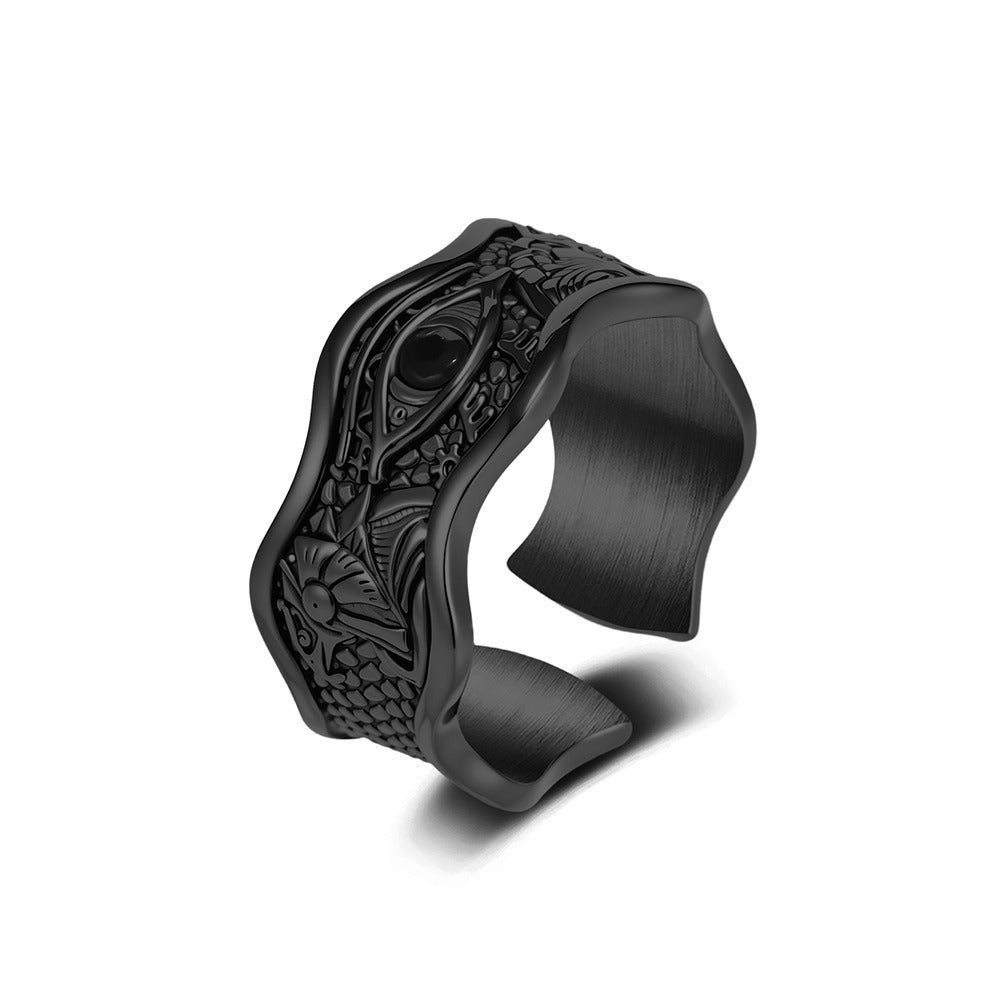 Kemstone Titanium Steel Eye Ring for Men Textured Open Band KR1156