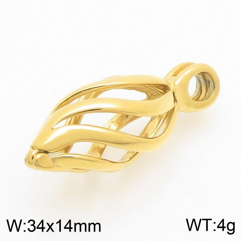 Kemston Openable Leaf Pendant Necklace for Men Stainless Steel Teardrop Design KP119649-GC