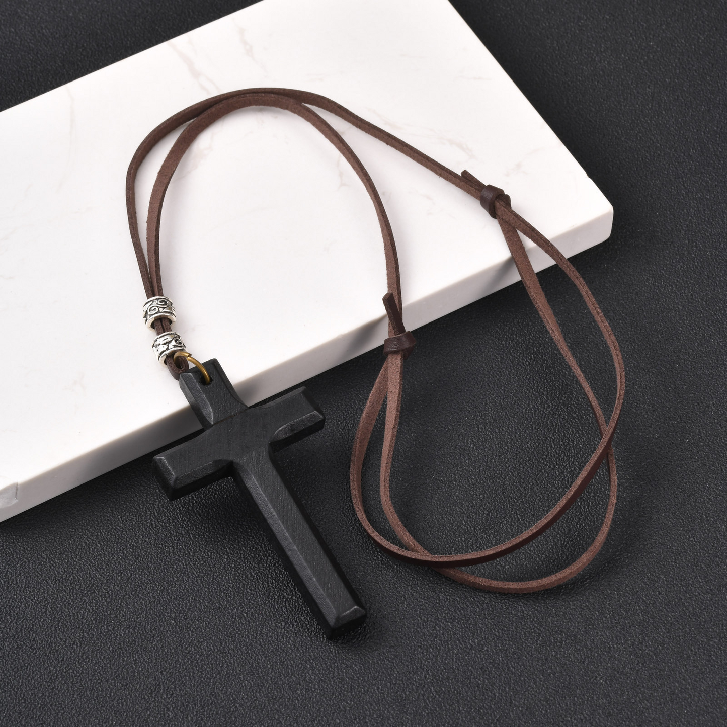 Kemston Wooden Cross Pendant Necklace for Men Adjustable Cord PN-1278
