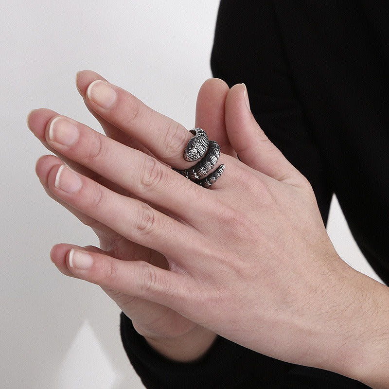 Kemstone Dark Forge Coiled Python Ring - Industrial Punk Stainless Steel Men's Statement Jewelry KR104866-KJX