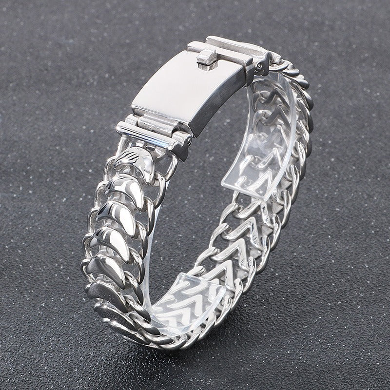 Kemstone Braided Dragon Bone Chain Bracelet for Men – Titanium Steel 19mm Hip Hop Style KB23390-D