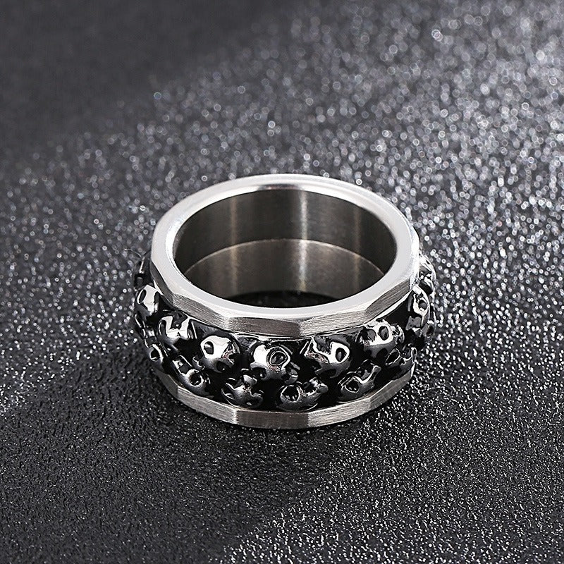 Kemstone Rotating Skull Spinner Ring for Men – Double Row Titanium Steel KR101538-KFC