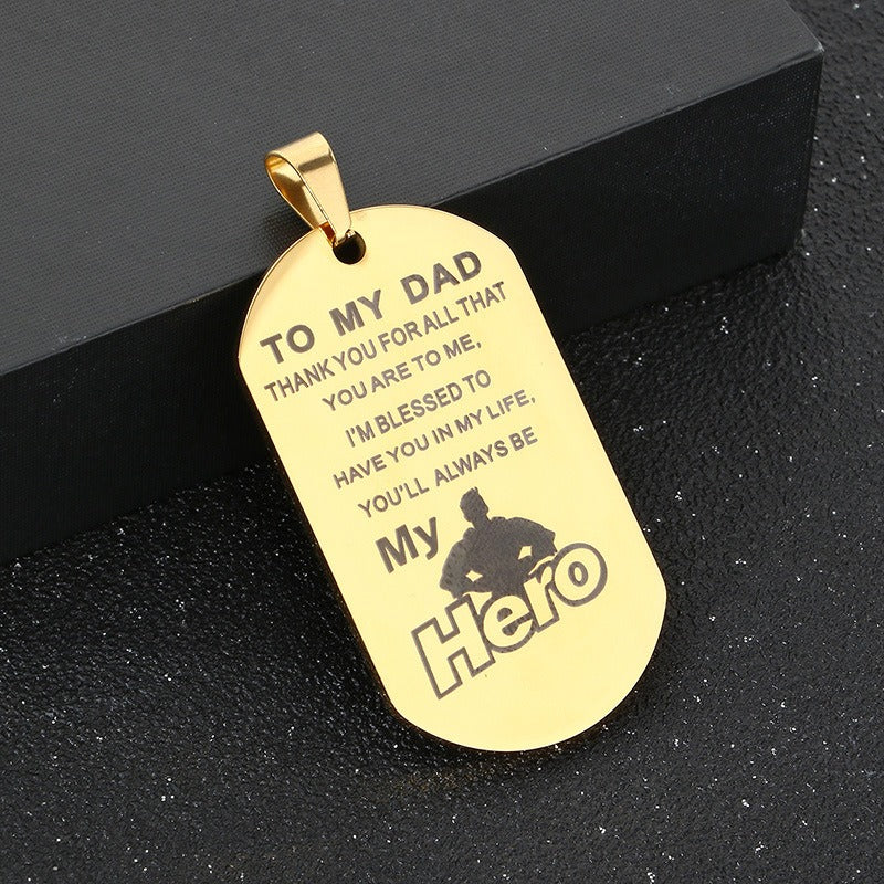 Kemstone Men’s Titanium Steel Necklace – “My Hero” Pendant  KP100236-Z