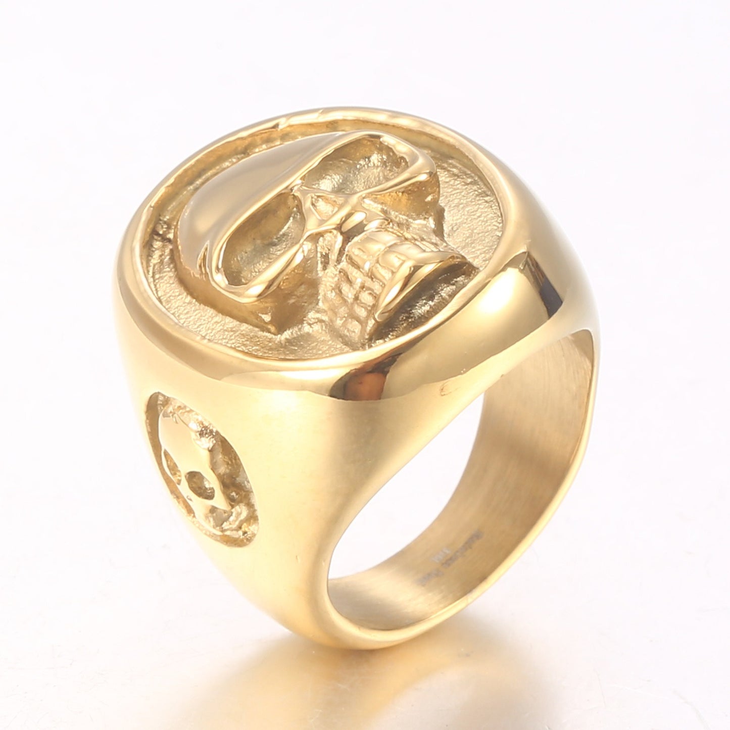 Kemstone Titanium Steel Skull Signet Ring – Heavy Dark Punk Style for Men KR106363-KJX