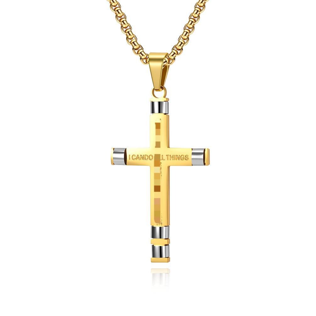 Kemstone Stainless Steel Modern Cross Pendant Necklace for Men Box Chain Structured Design K-PT720