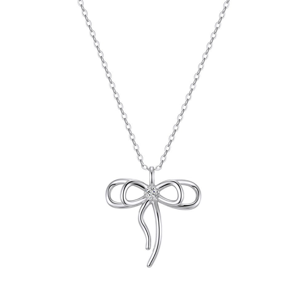 Kemstone Bow Pendant Necklace for Women 925 Sterling Silver Cubic Zirconia Dainty Gold Silver SAPN63