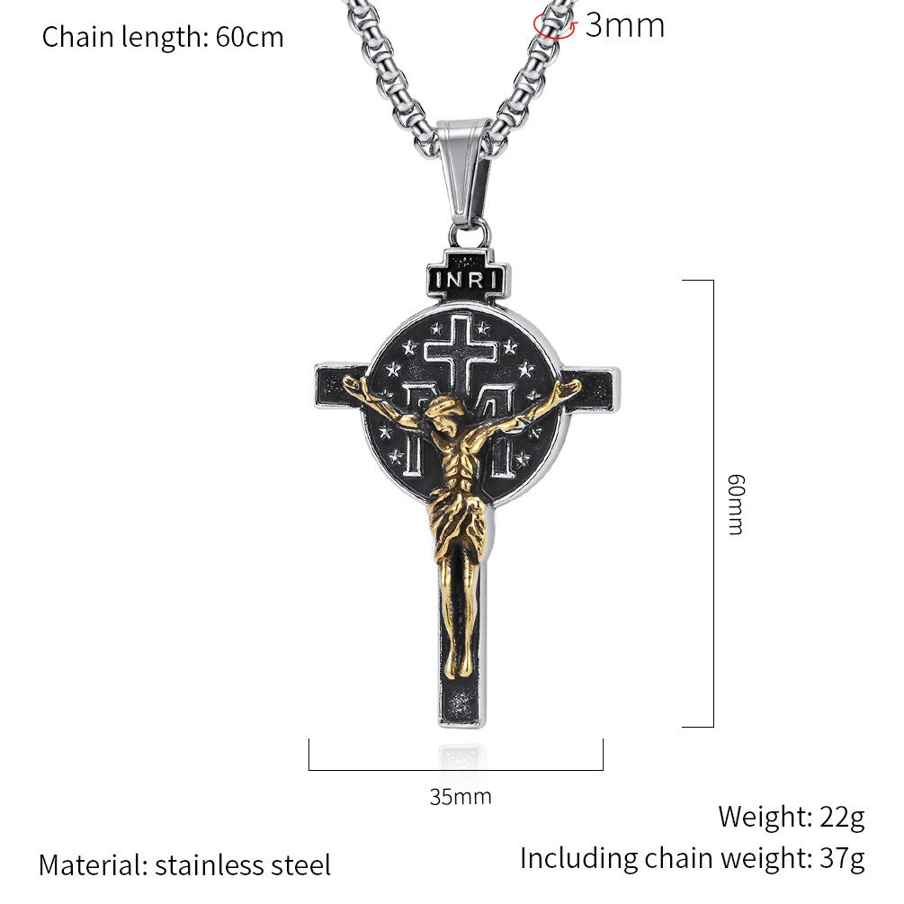 Kemstone Men’s Titanium Steel Cross Necklace – Vintage Relief Pendant K-PT641