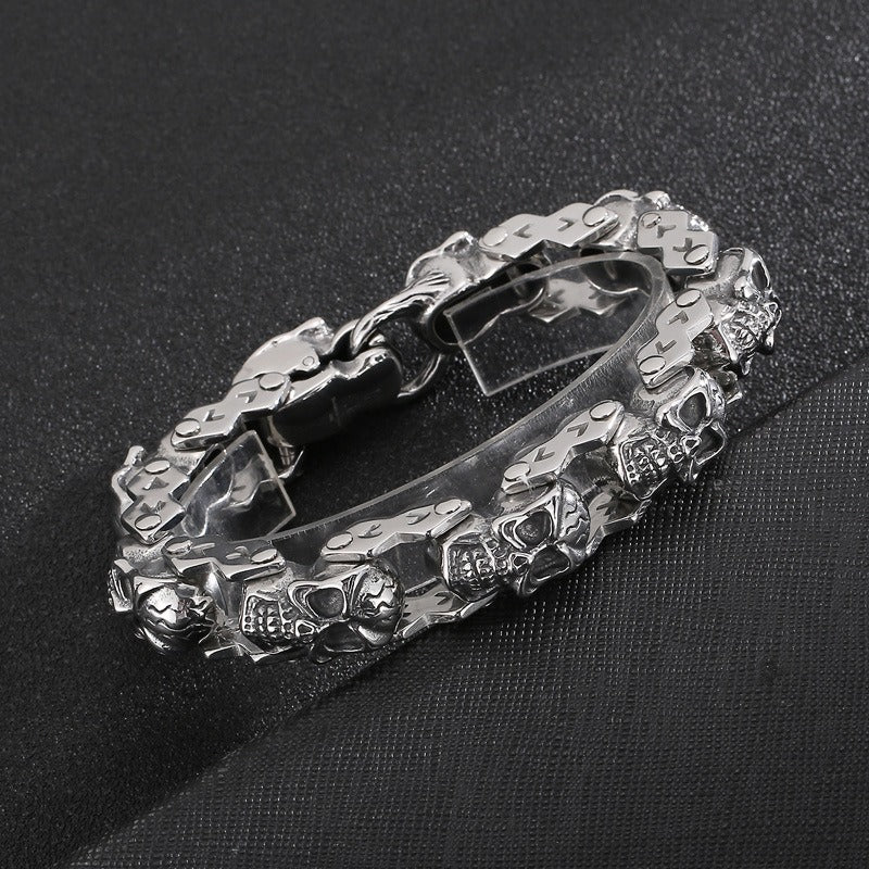 Kemstone Titanium Steel Skull Bracelet for Men – Punk Floral Design KB148349-KJX