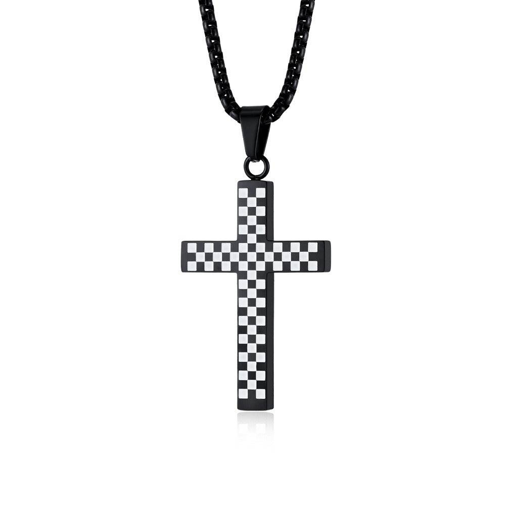 Kemstone Stainless Steel Checkered Cross Necklace for Men K-PT531