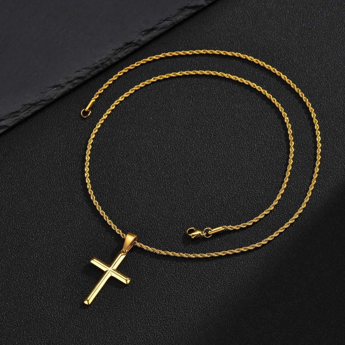 Kemstone Stainless Steel Cross Necklace for Men Rounded Edge PN-2473
