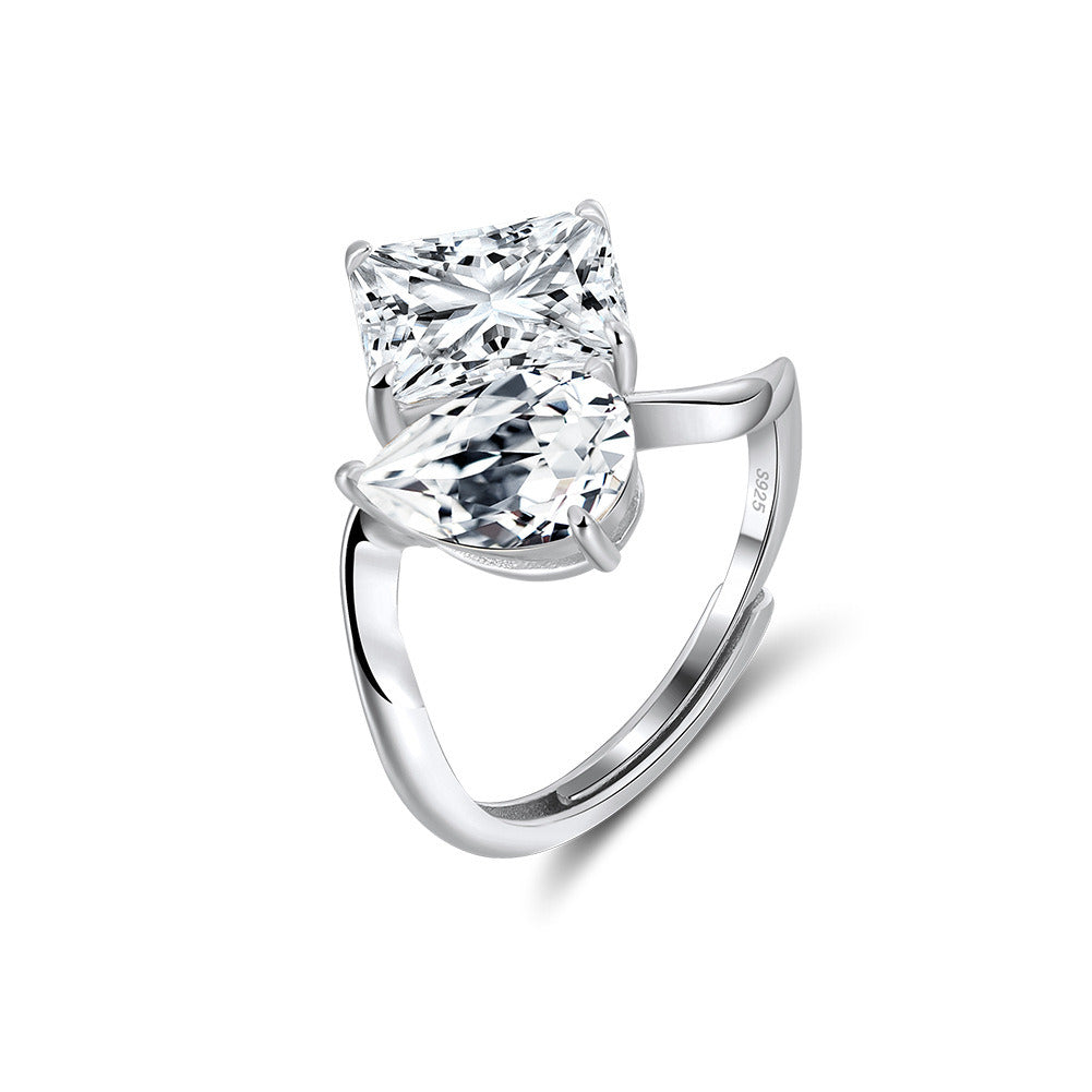 Double Stone Statement Ring – 925 Sterling Silver 8A Zircon Engagement & Promise Ring, 14K Gold or Platinum Plated Jewelry by Kemstone A4-LZR42