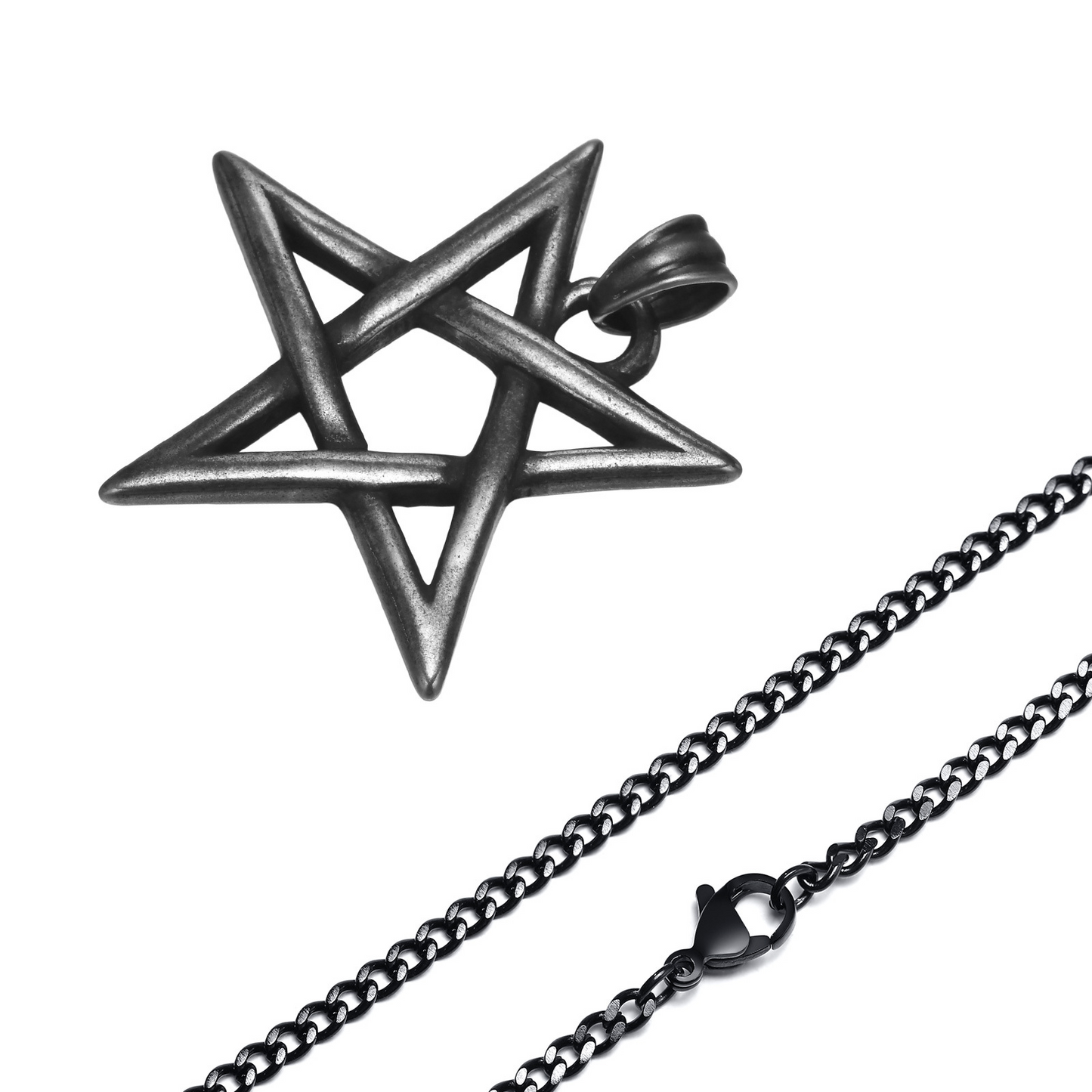 Kemstone Stainless Steel Pentagram Necklace – Gothic Five-Point Star Pendant PN-1368