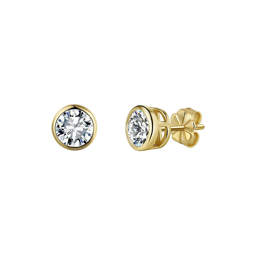 Kemstone Prong Set Round Moissanite Stud Earrings for Women – 925 Sterling Silver, 14K Gold/ Silver MOE16