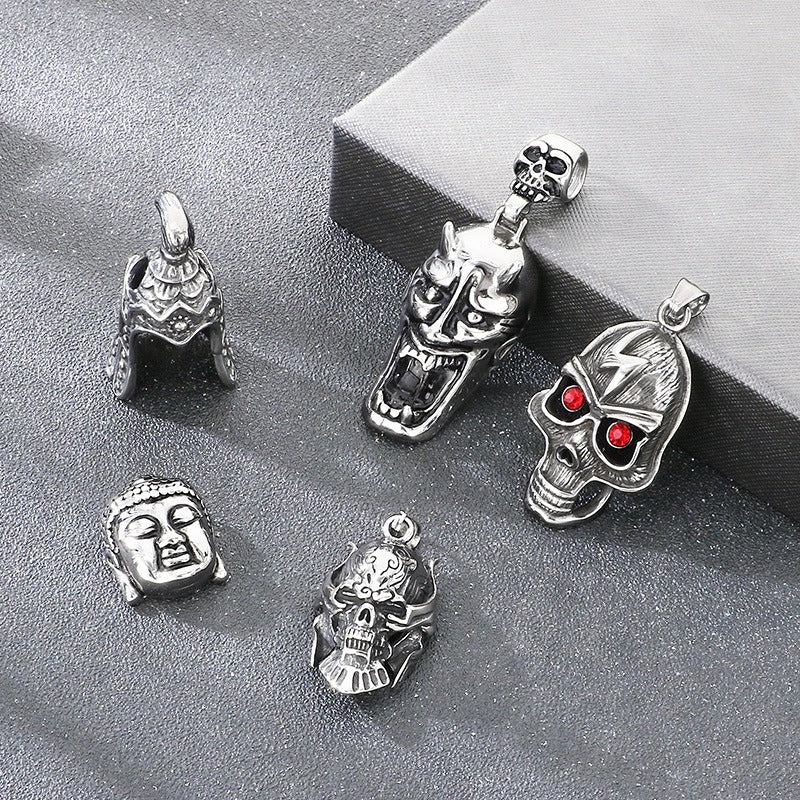 Kemstone Skull Pendant Necklace Titanium Steel Viking Helmet Design for Men Silver KP117049-LU