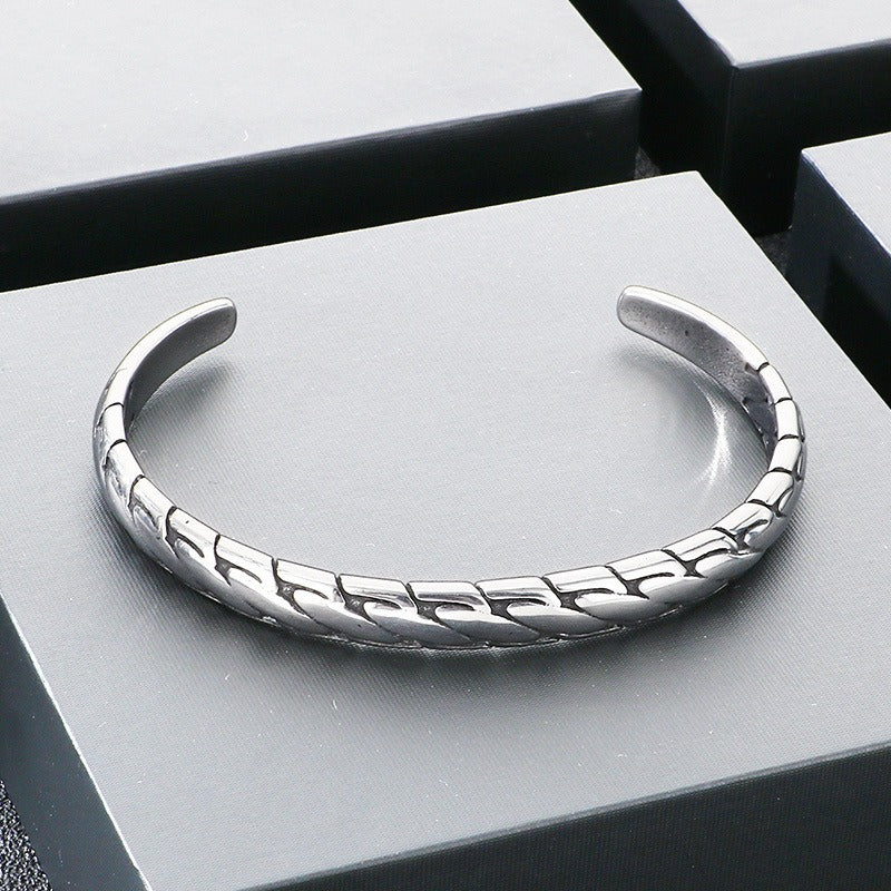 Kemstone Titanium Steel Twisted Braided Cuff Bracelet Vintage Open Bangle for Men KB209299-LU