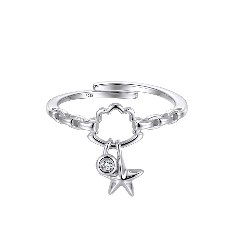 Kemstone Star Charm Ring for Women 925 Sterling Silver Adjustable Cubic Zirconia APR48