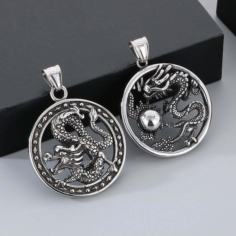 Kemstone Dragon Pendant Necklace for Men Titanium Steel Vintage Carved Design KP100398-KFC