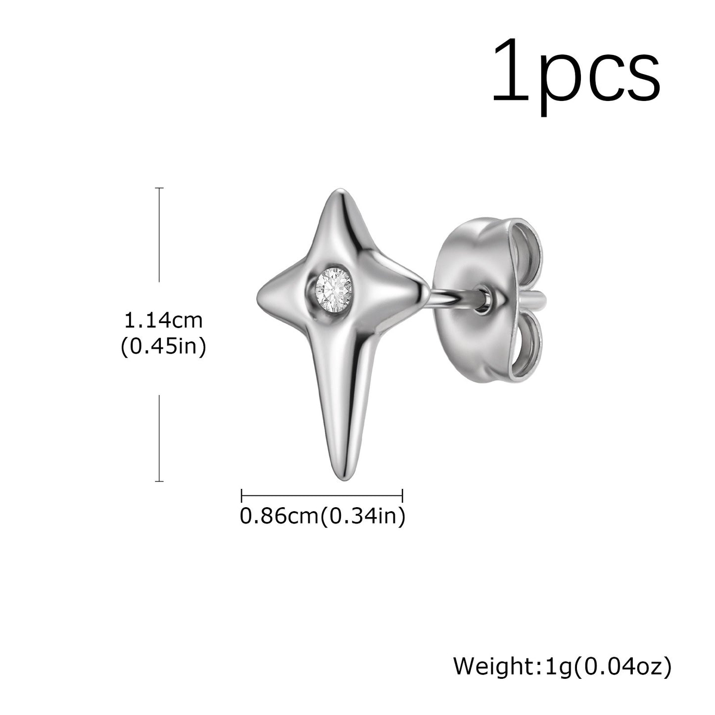 Kemstone Star Stud Earrings Stainless Steel Cubic Zirconia Earrings for Men ES-776