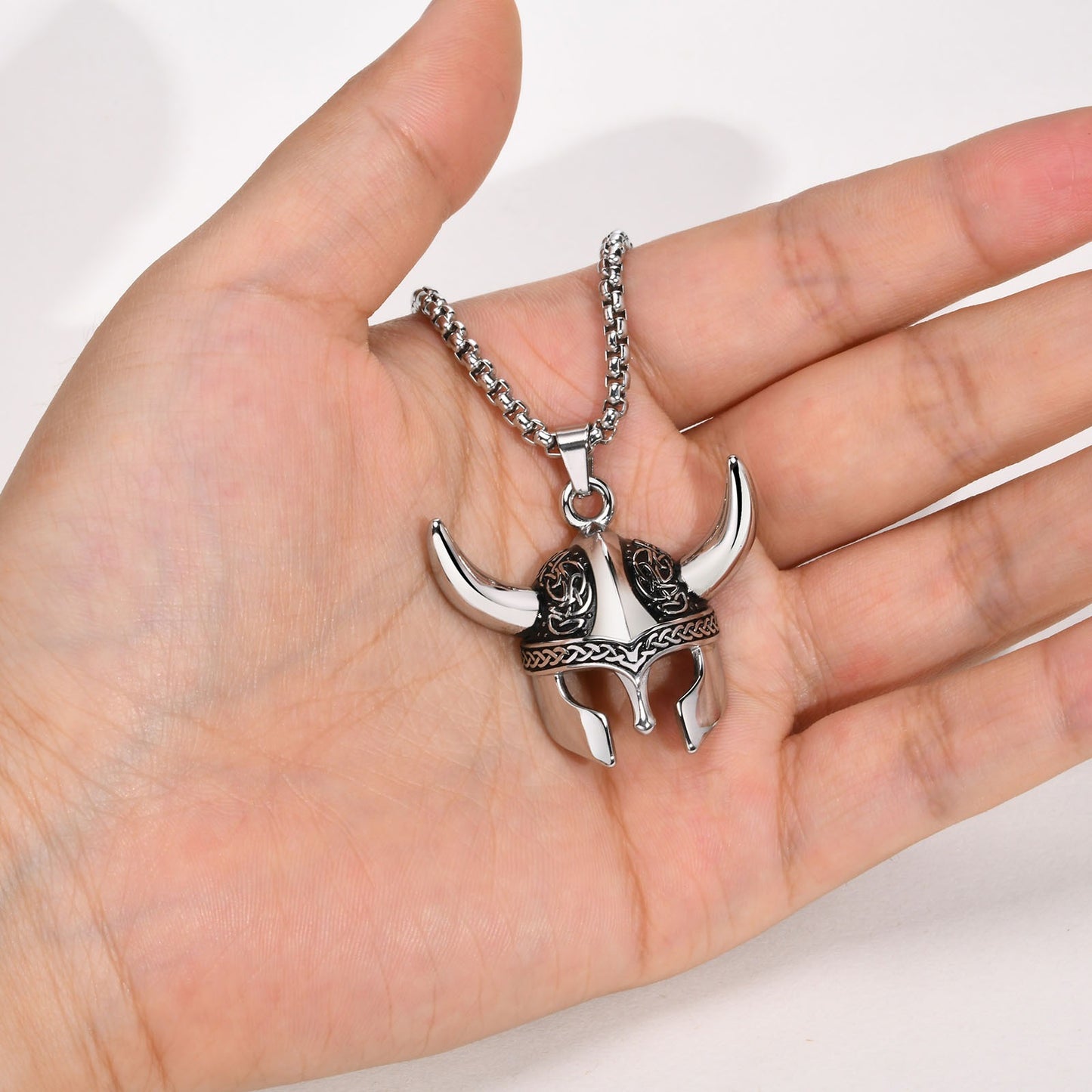 Kemstone Men’s Stainless Steel Celtic Knot Viking Mask Pendant Necklace – 60cm Chain PN-1856