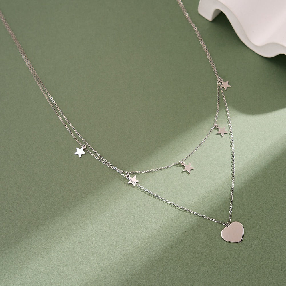 Kemstone 925 Sterling Silver Layered Heart Star Necklace for Women Y Chain Tassel Gold Silver BQN46