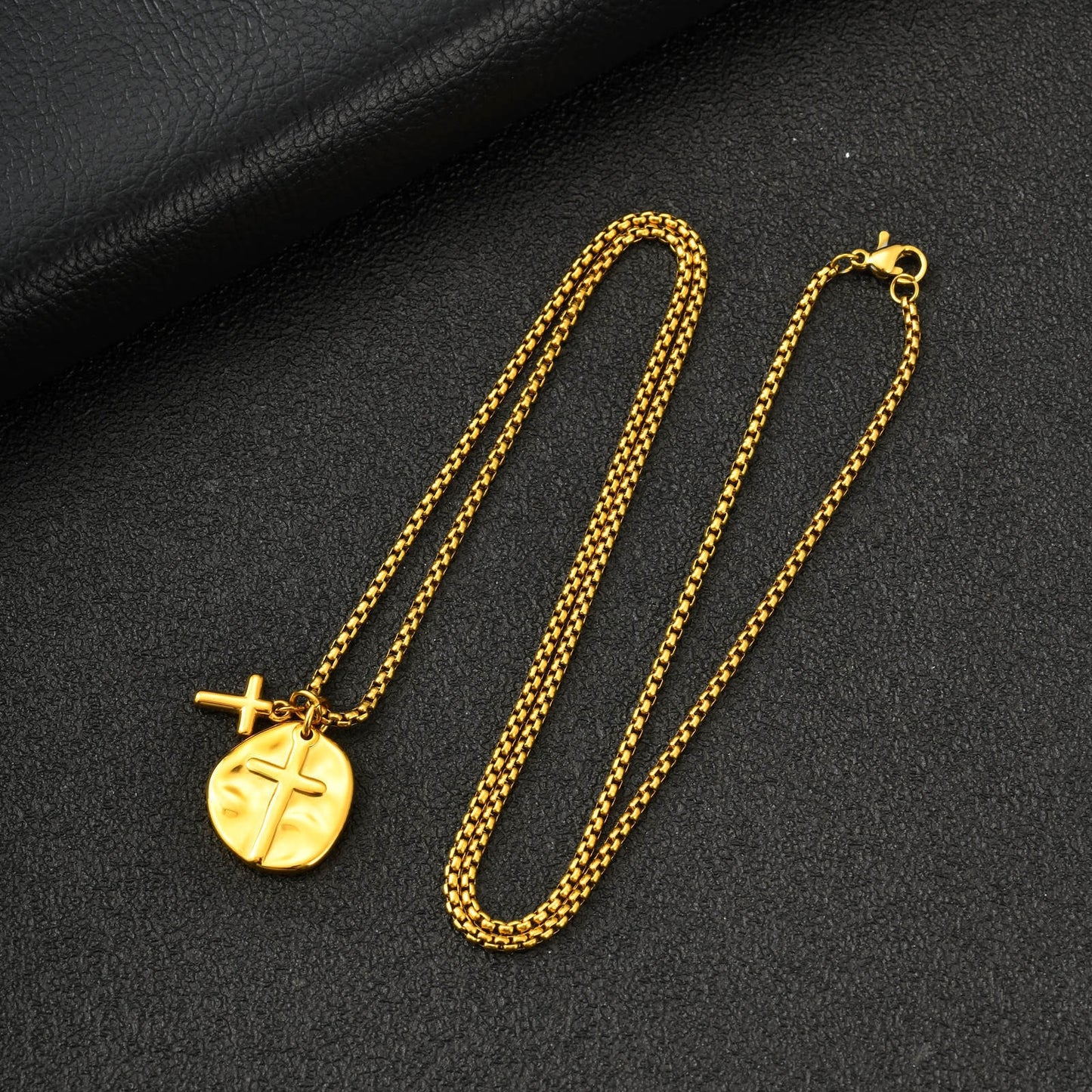 Kemstone Vintage Coin Medallion Necklace with Cross Pendant for Men Stainless Steel PN-2277