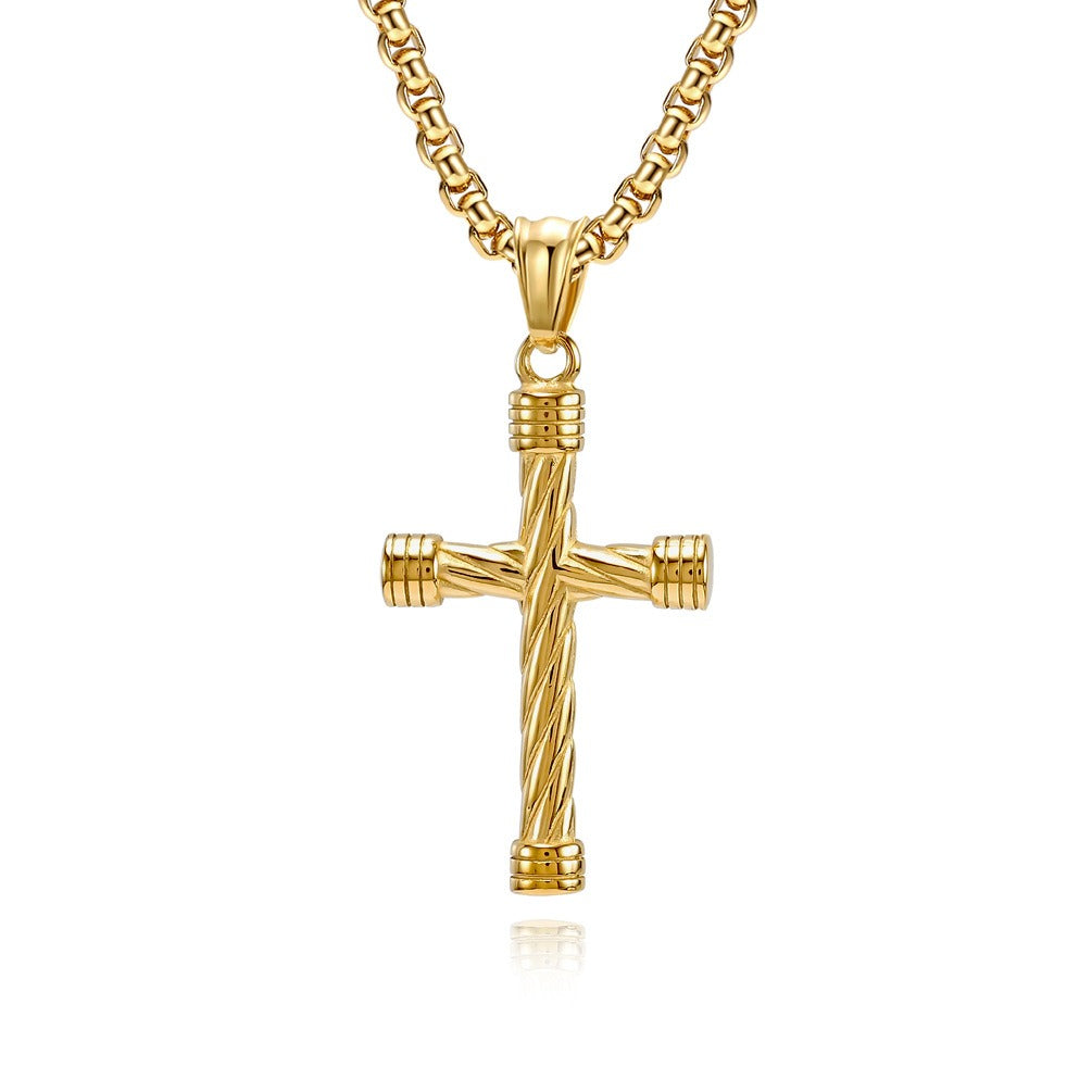 Kemstone Stainless Steel Twisted Cross Pendant Necklace for Men – Punk Style K-PT617