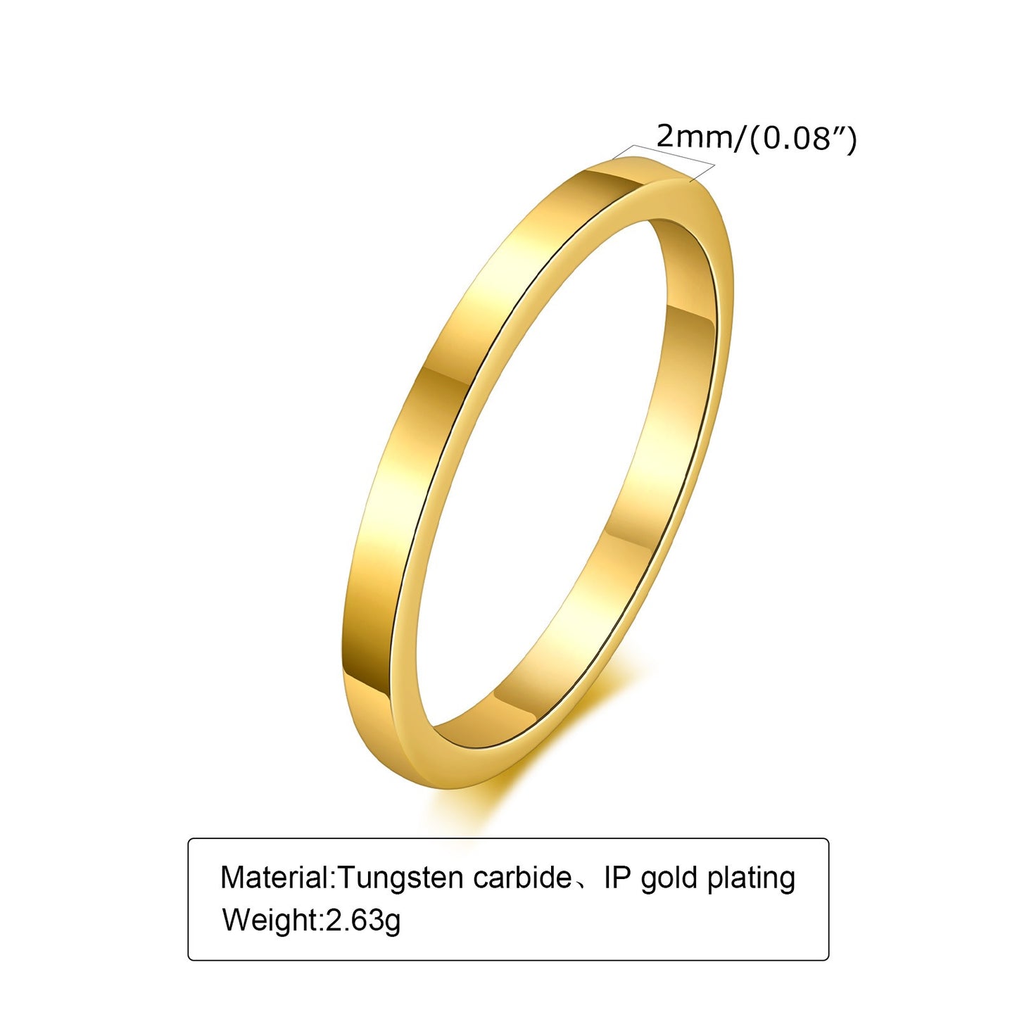 Kemstone Tungsten Steel Stackable Rings - 2mm/4mm/6mm/8mm Polished Gold Tone Minimalist Everyday Wear Jewelry for Men & Women TCR-087