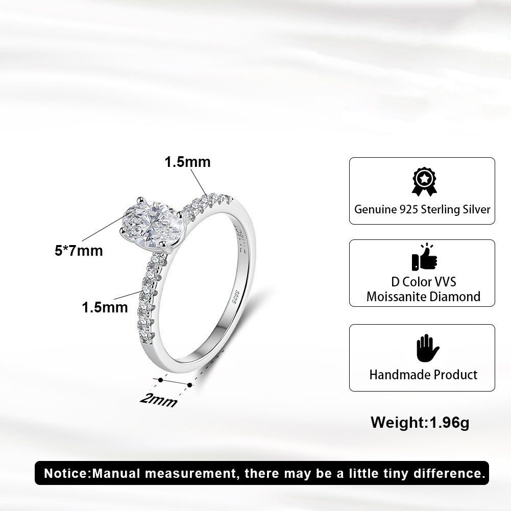 Kemstone 925 Sterling Silver Oval Moissanite Ring for Women Silver MOR10