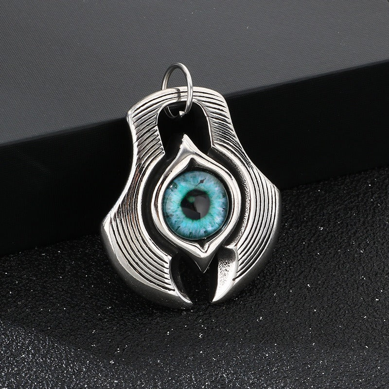 Kemstone Turquoise Pendant Necklace Titanium Steel Feather Eye Symbol Design for Men KP117748-LU