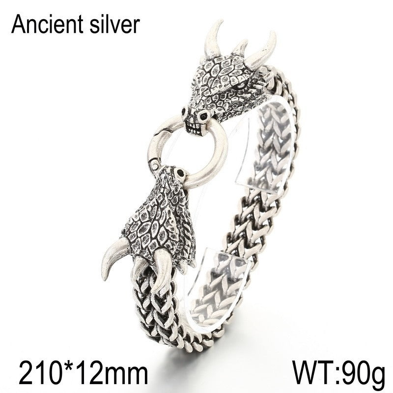 Kemstone Dragon Head Bracelet for Men Titanium Steel Cuban Chain Vintage Dark Finish KB140349-KJX