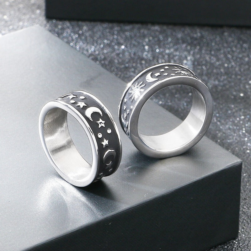 Kemstone Titanium Steel Sun Moon Star Ring for Men Vintage Symbol Band KB158011-Z