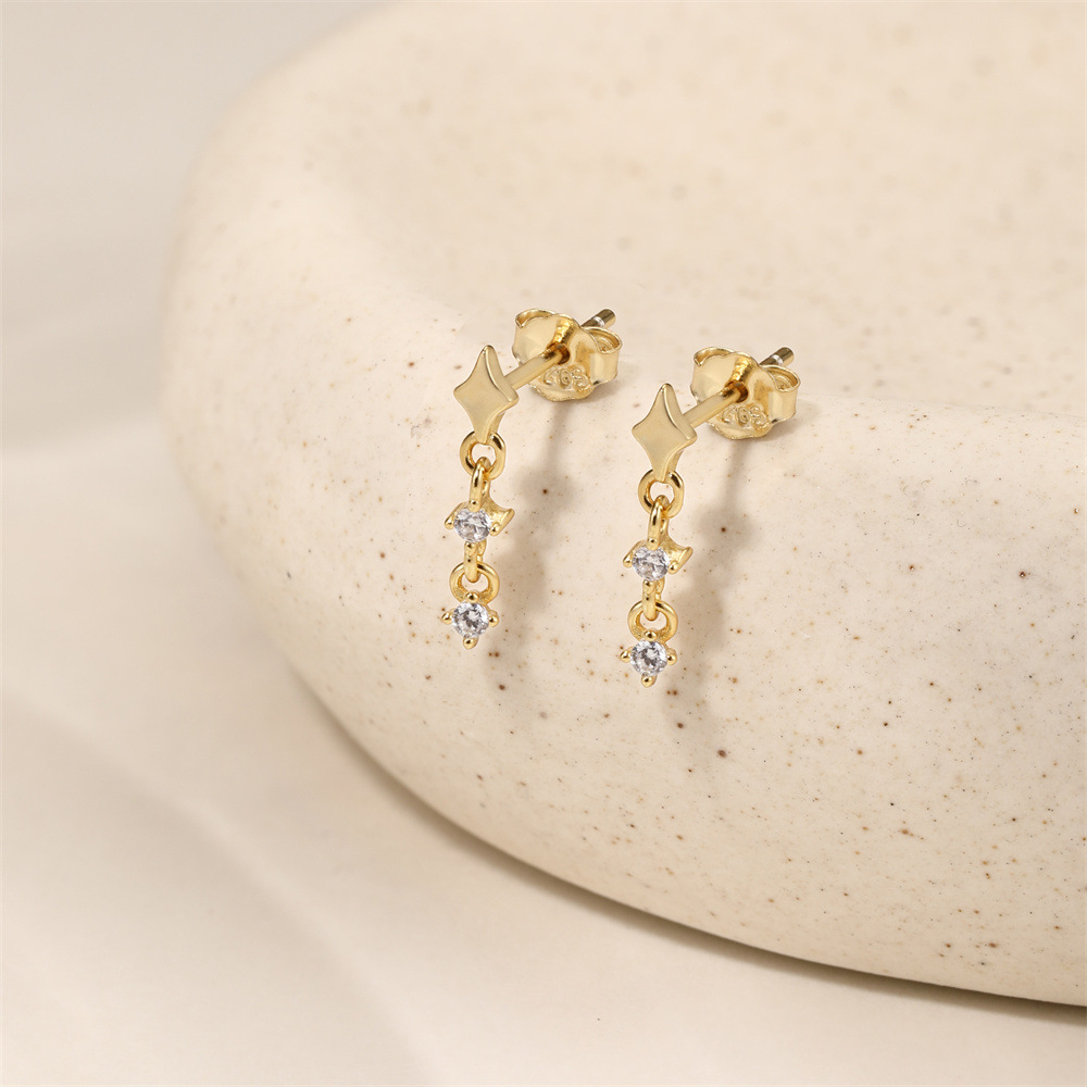 Kemstone S925 Sterling Silver Four Point Star Drop Earrings for Women Cubic Zirconia 60265161631C
