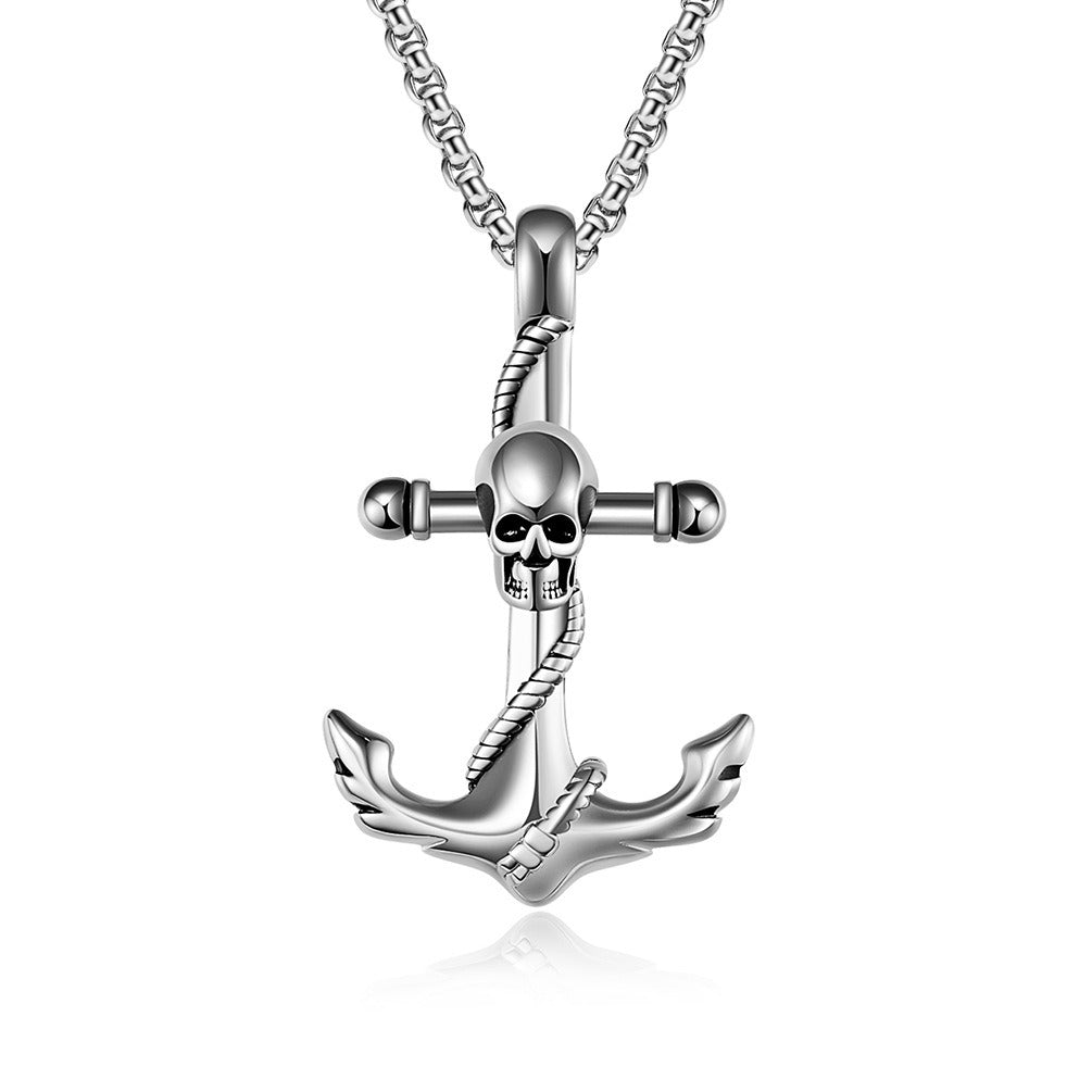 Kemstone Skull Anchor Necklace for Men Stainless Steel K-PT424