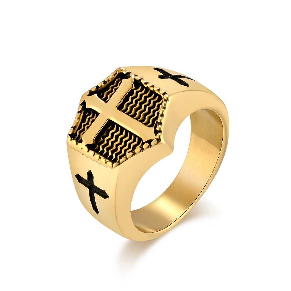 Kemstone Men’s Stainless Steel Cross Ring – Gothic Biker Band K-R895