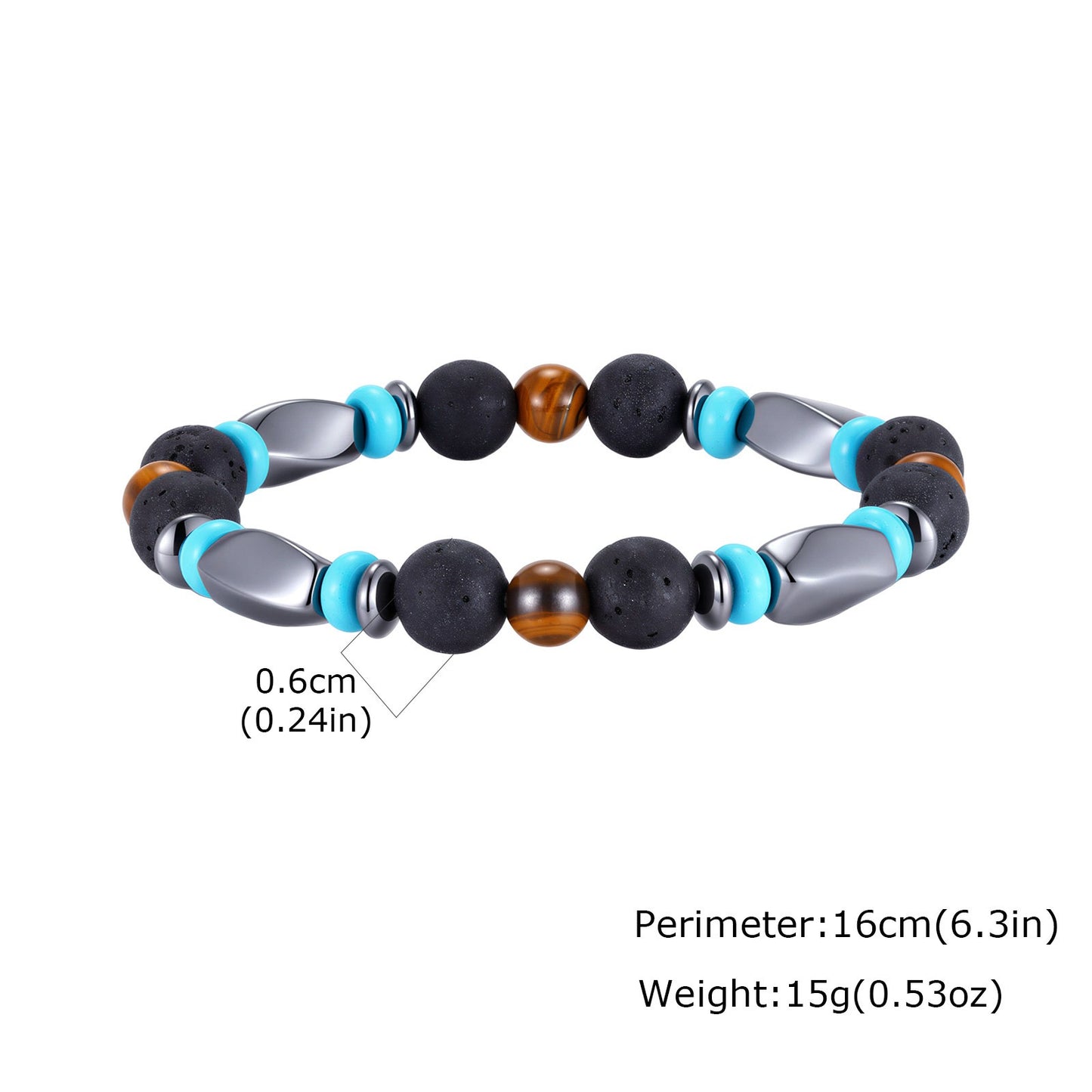 Kemstone Mixed Black Beaded Bracelet for Men Stainless Steel Spacer Stretch Chain BR-3143