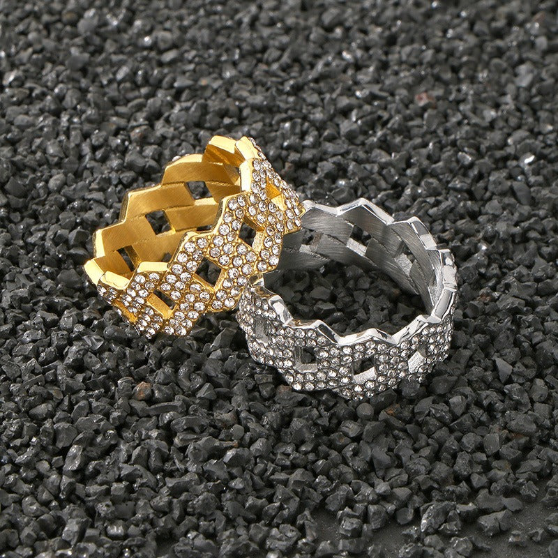Kemstone Titanium Steel Rhinestone Ring for Men – Geometric Pattern KR111670-MZOZ