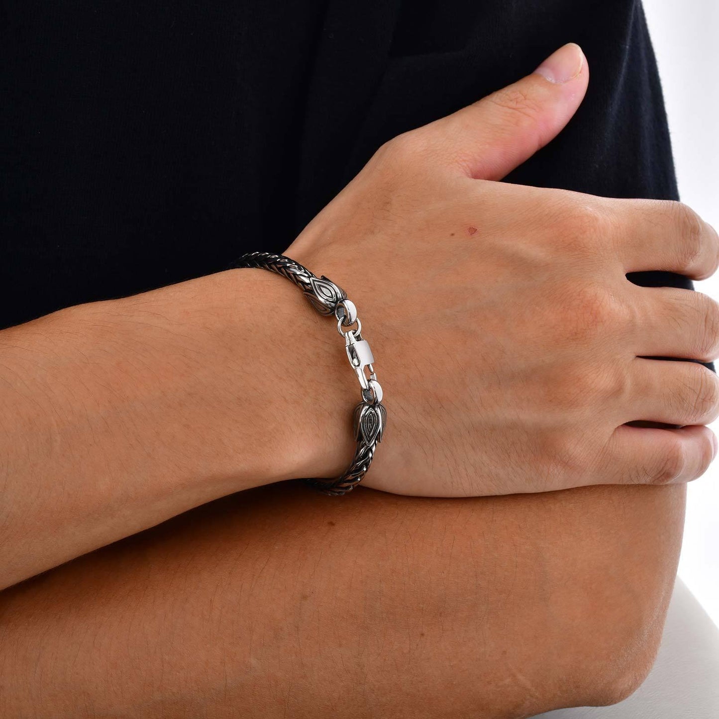 Kemstone Men’s Stainless Steel Dragon Bone Chain Bracelet – Silver Hip Hop Style BR-2710