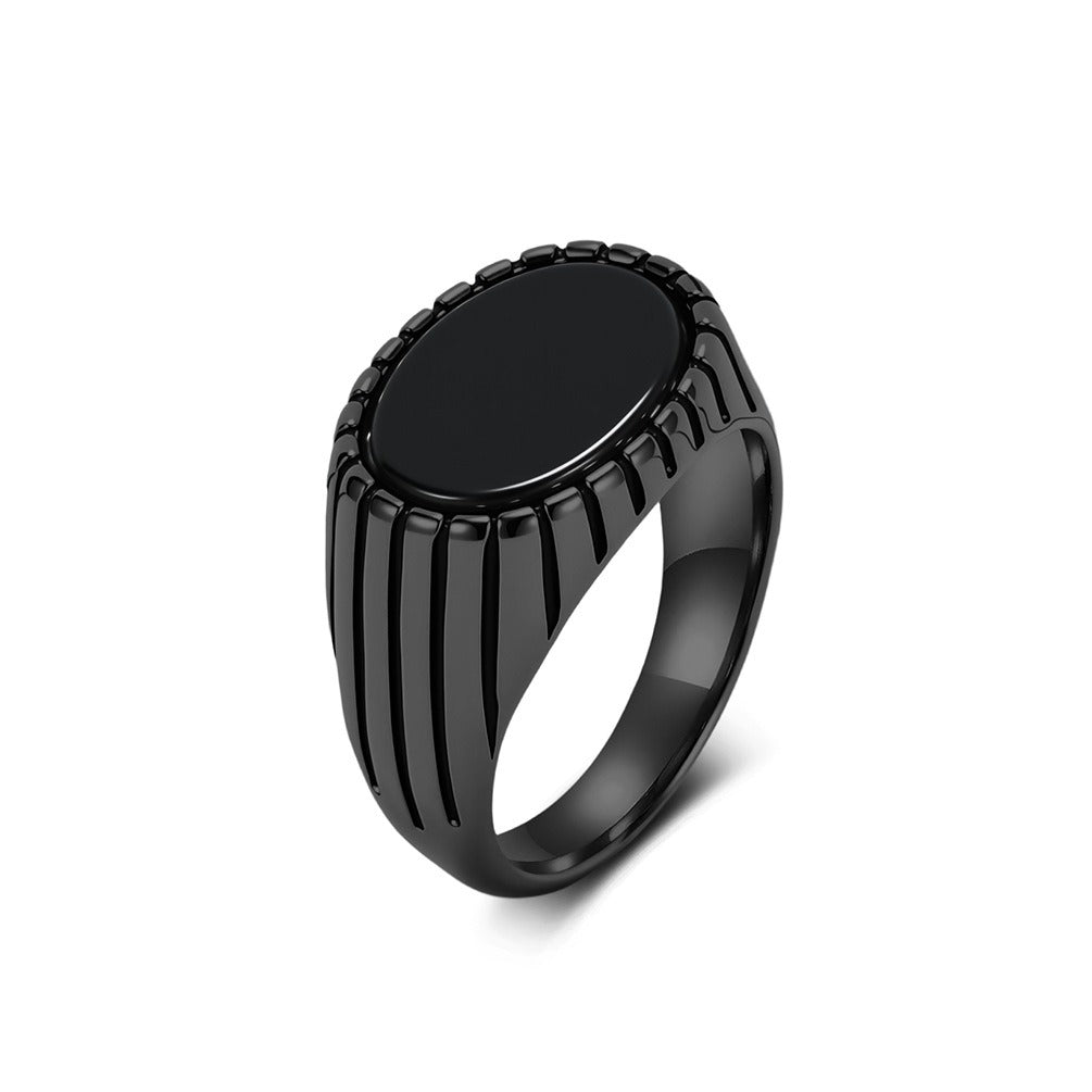 Kemstone Stainless Steel Black Stone Signet Ring for Men Vintage Oval K-R1177