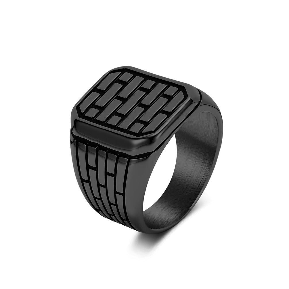 Kemstone Brick Pattern Ring for Men Stainless Steel K-R1181